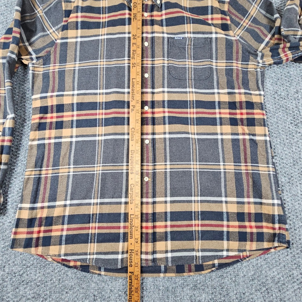 Barbour Tailored Fit Plaid Button Down Shirt Men L Grey Biege Soft Flannel - Picture 7 of 8